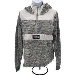 Victorias Secret PINK Hoodie Pullover S Quarter Zip Gray Heather White Inserts